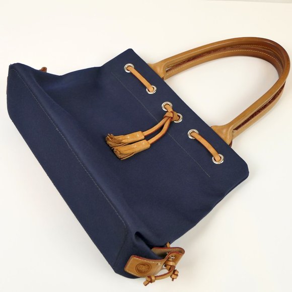 Dooney & Bourke Blue Canvas and Brown Leather Shoulder / Hand Bag - Picture 4 of 10